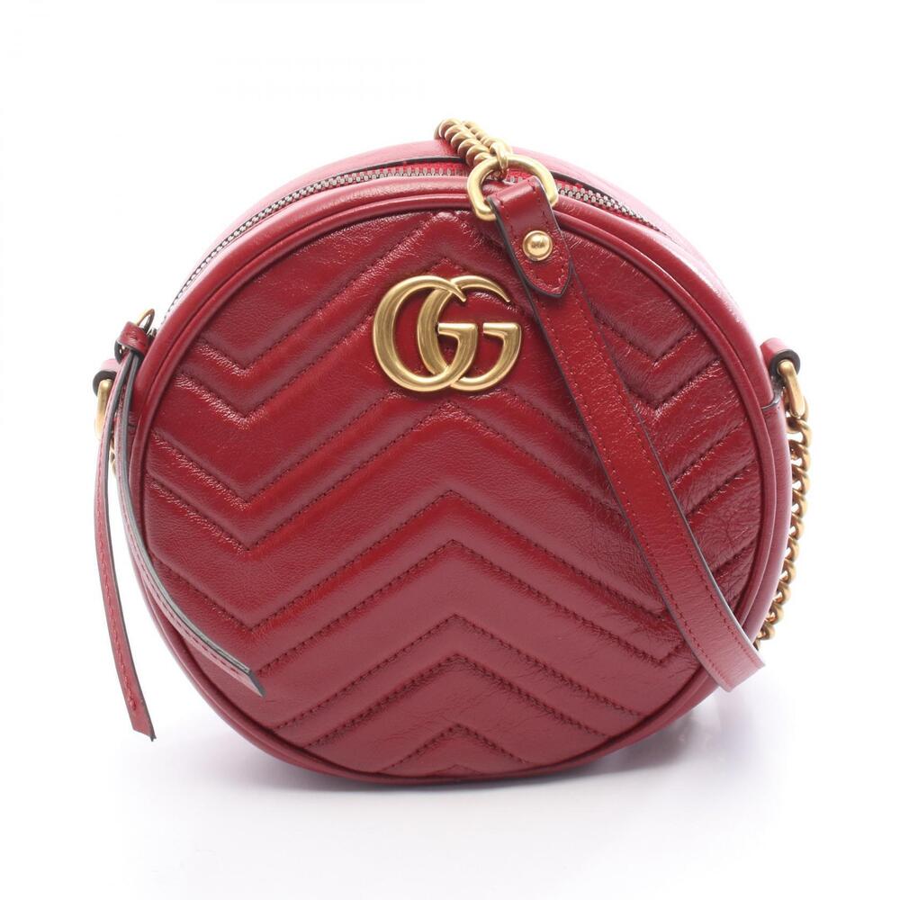 Gucci GG Marmont Round Shoulder Bag Leather Red